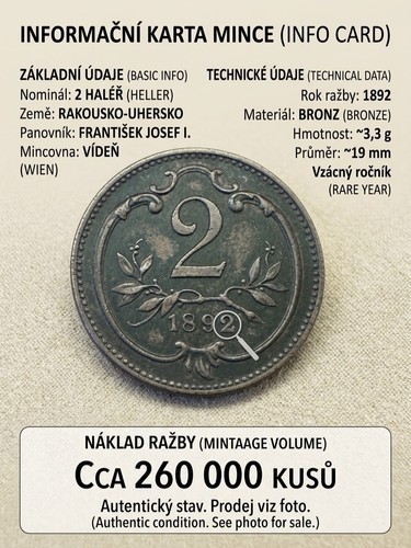 Rara moneta heller 1892 top - 1892,